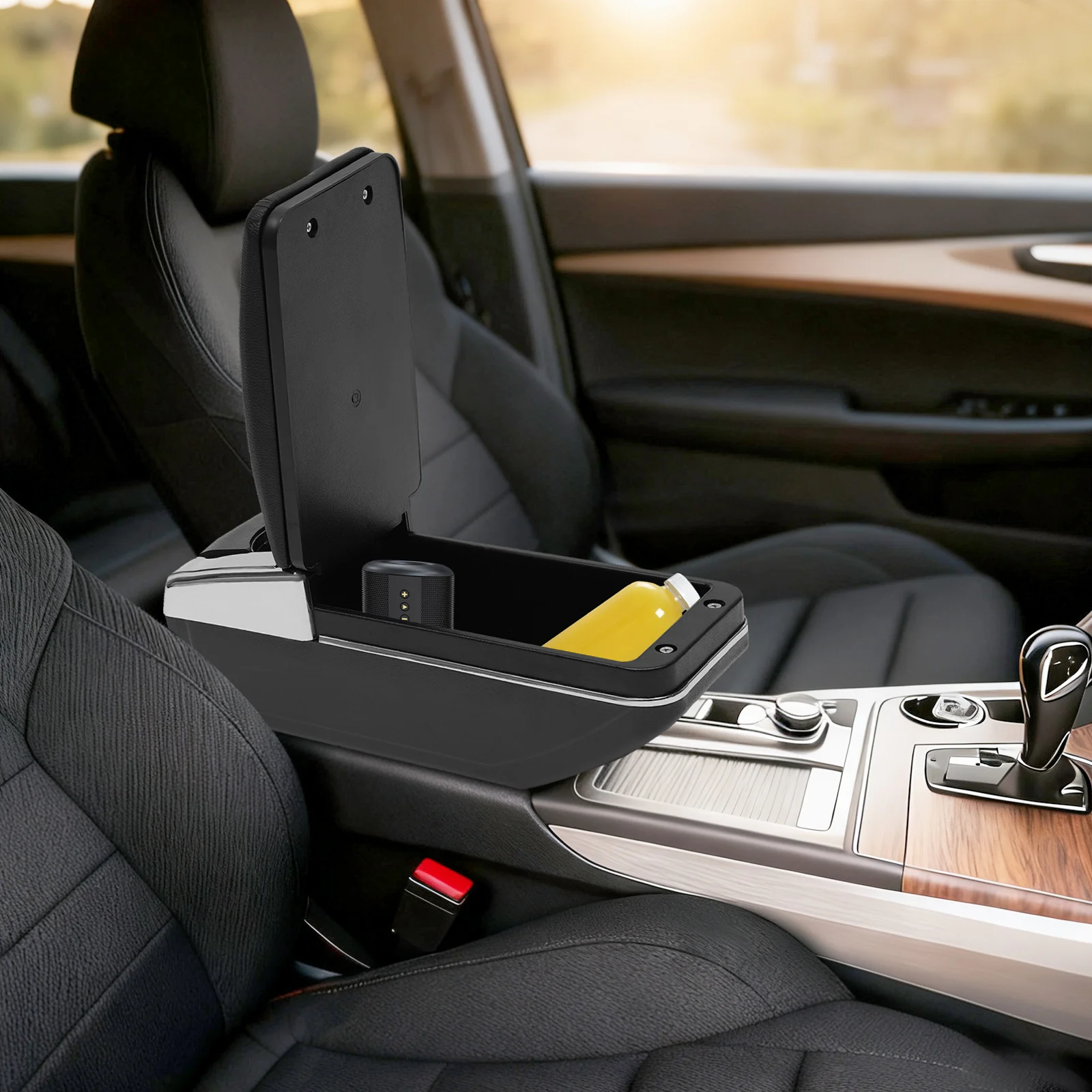 13×13×32cm Car Armrest Storage Box, ABS & PU Leather, Black, Magnet Switch, for Nissan Versa 2007-2011, Tiida/Latio 2007-2011, Keys, Glasses, Wallet