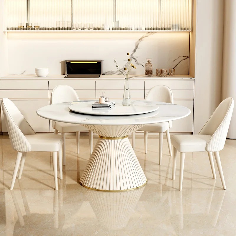

Nordic Minimalist Dining Table Round Living Elegant Modern Dining Table Turntables White Set Sala Da Pranzo Home Furniture