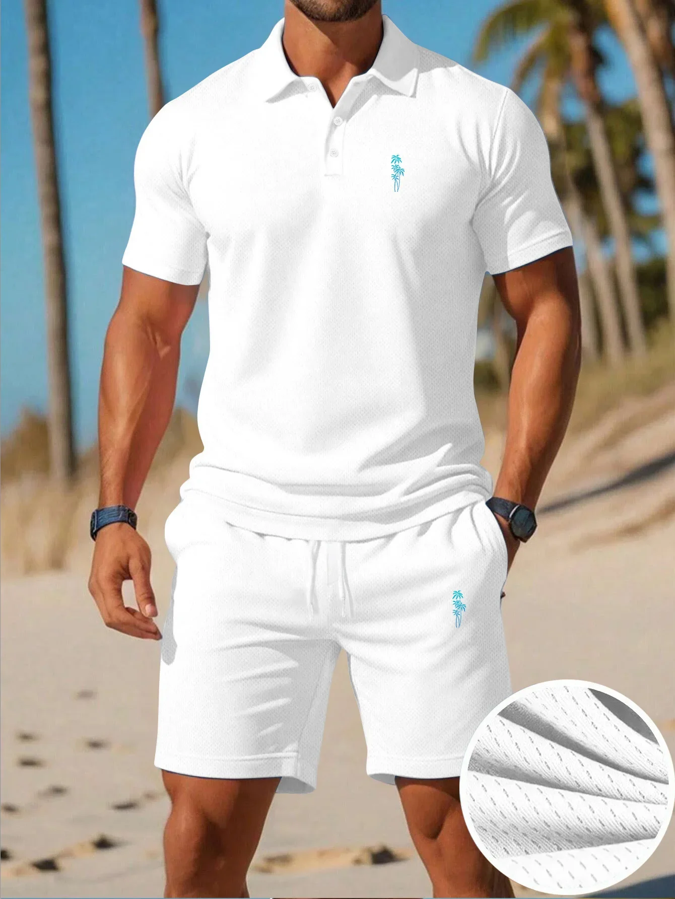 Summer New Men's Polo Shirt Set Casual Sporty Cool Fashionable Slim Fit Breathable Solid Color Short‑Sleeved Shorts Set Men's
