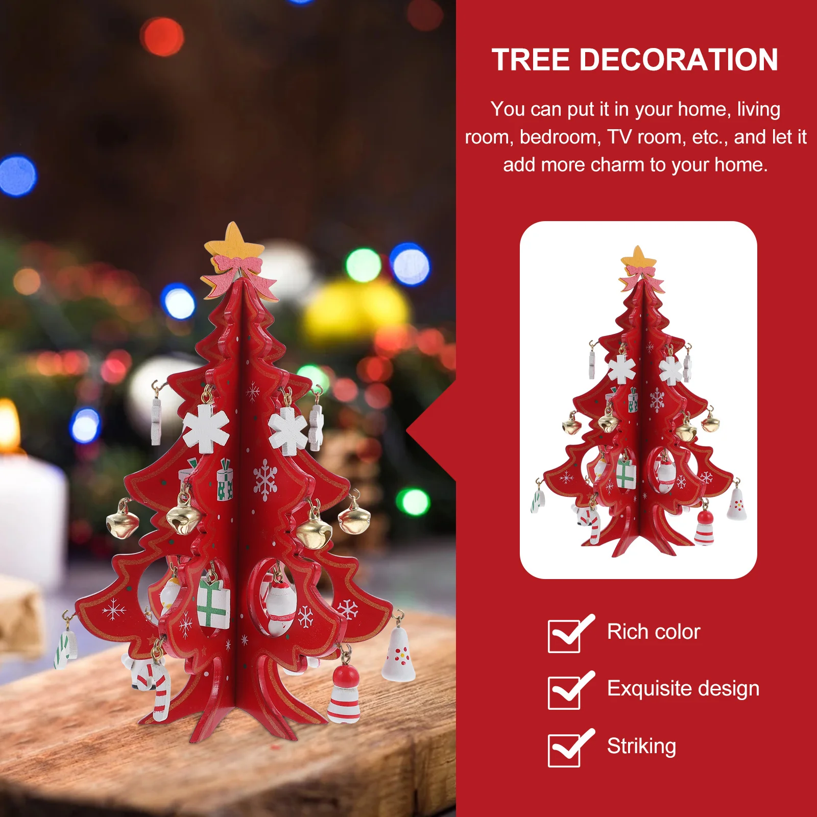 

Bright Colors 3D Xmas Tree Wooden Mini Christmas Party Decor Reusable Portable Tabletop Window Adornment Home Festive Atmosphere