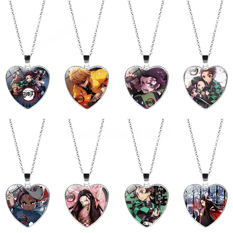

Demon Slayers Love Necklace Creative Cartoon Anime Peripheral Time Gemstone Pendants Sweater Match Neck Chain Charms Accessories
