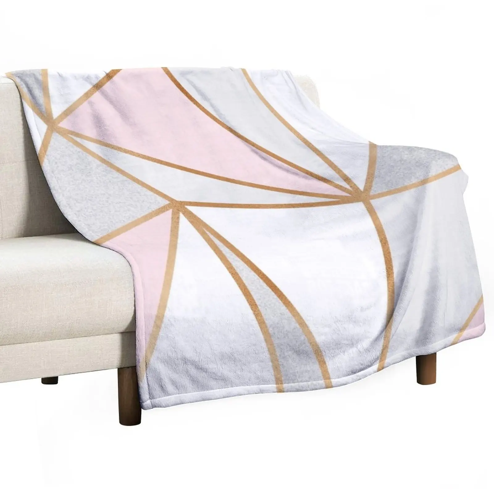 

Pink, Grey & Gold Geo Throw Blanket Furry Blanket Decorative Sofa Blankets Thermal Blanket Sofa Throw