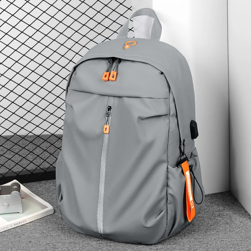 Lightweight Waterproof Nylon Backpack with USB Charging Port Men's Casual Laptop Daypack with Vertical Zipper Pocket
