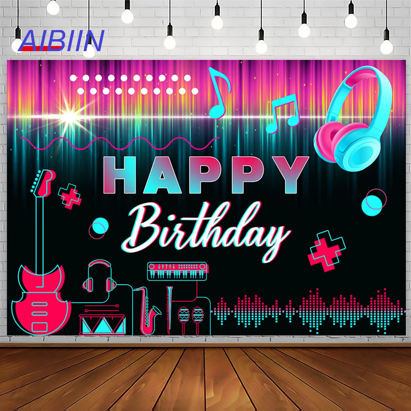 

Happy Birthday Photography Background Music Theme Jumping Sound Waves Backdrop Party Decoration Kids Portrait Zone Photo Studio