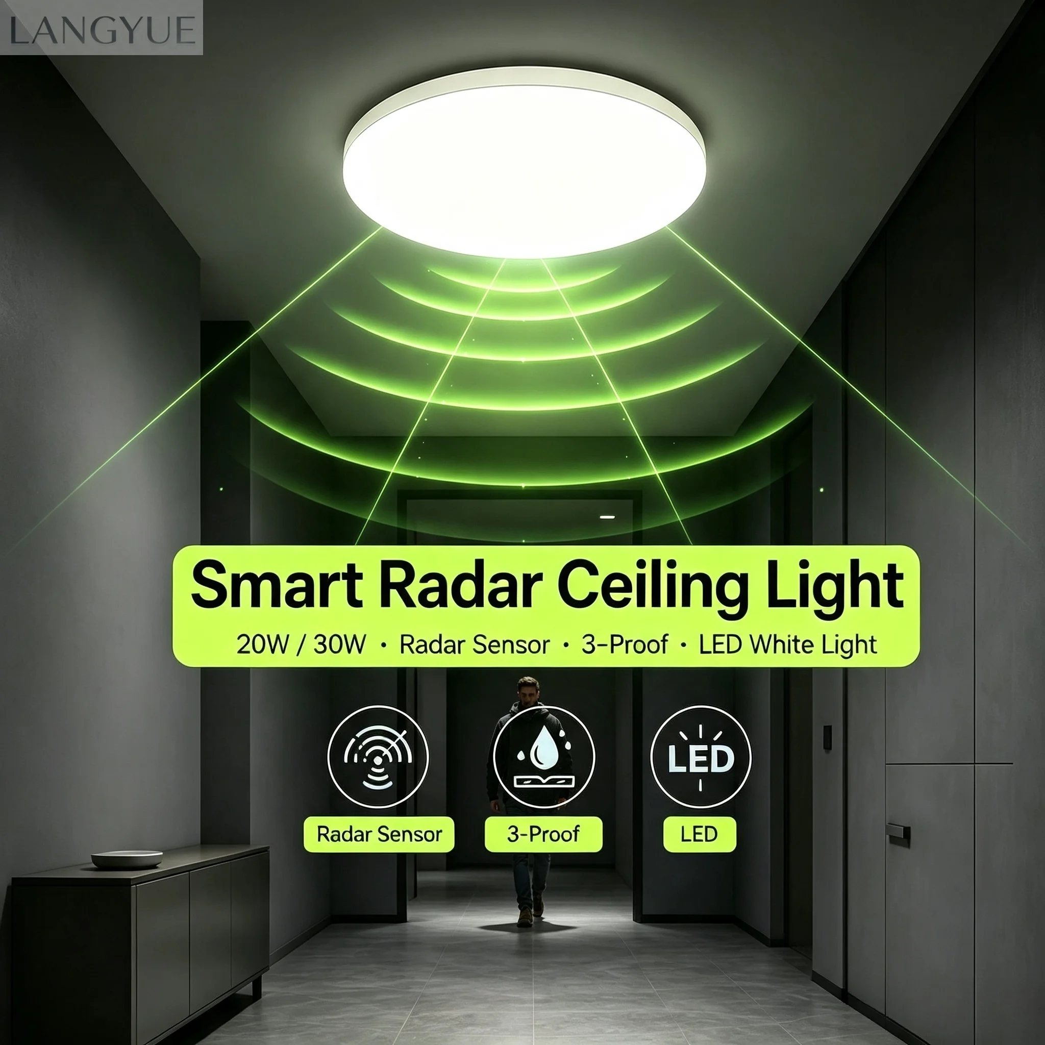 Smart Motion Sensor Night Light 110V 220V  Radar Ceiling Lamp Led Ceiling Light Indoor for Corridor Bedroom Ceiling Light
