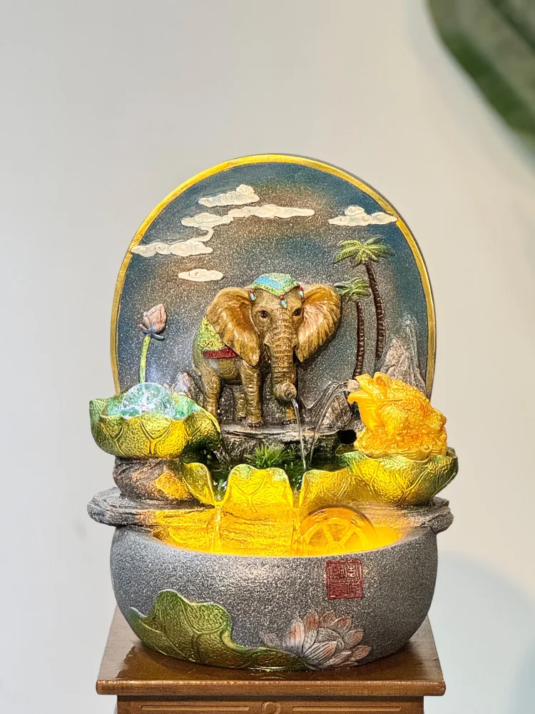 Southeast Asian Resin Elephant Water Fountain Indoor Home Office Small Solar LED Waterproof Decor