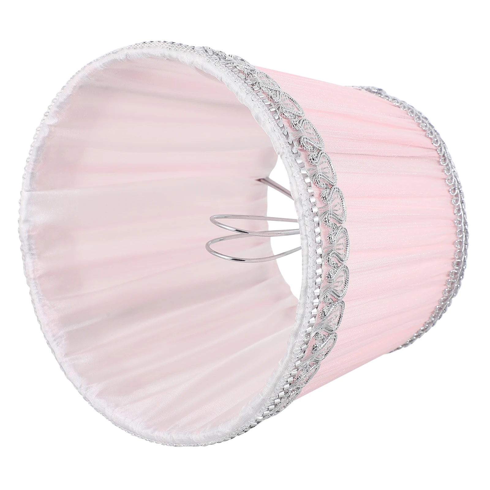 

Fabric Lampshade 0235 Pink Silver Edge Light Cover Accessory Pleated Bedroom Living Room Warm Atmosphere Easy Install Remove