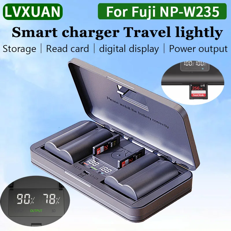 

LVXUAN NP-W235 Battery Charger, with Card Reading Function, For Fujifilm X-T5, X-T4, VG-XT4,X-S20,GFX50S II,GFX100S,X-H2,X-H2S