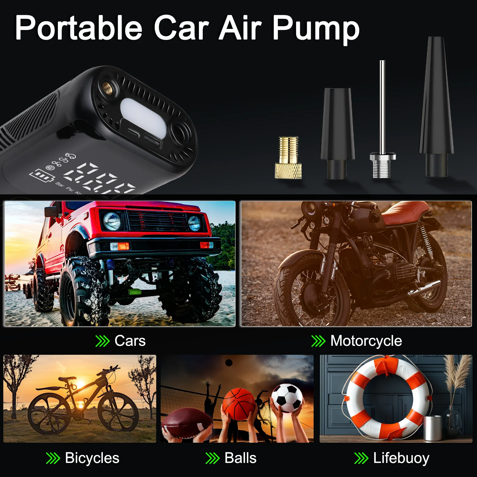 GUWIEYG Car Air Pump Portable Air Compressor for Car Motorcycles Bicycle Electric Tire Inflator with LCD Digital Display