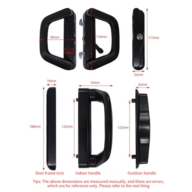 Sliding Patio Door Handle Set with for Key Easy Installation Zinc Alloy Mortise-Style Door Handle Lock White/Black