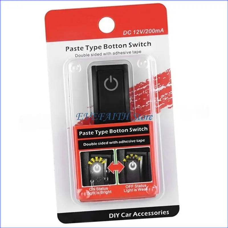 124B Double Sided Tape Mount Car Push Button Switches with Light Modification Accessory Plastic ON/OFF Switches Easy