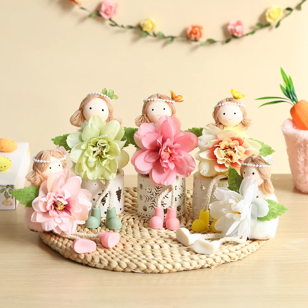 1pc Easter Flower Fairy Decoration Pink Yellow Cute Elf Pendant Spring Easter Party Supply Home Office Hanging Pendant Kid Gifts