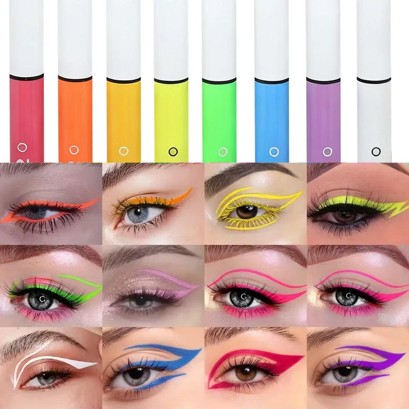 UV Fluorescent Eyeliner Pen Liquid Green Yellow Pink Orange Colorful UV Light Neon Eye Liner Face Body Paint Pen Festival Makeup