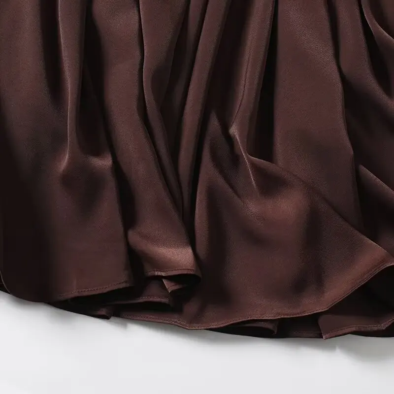 Maxdutti Nordic Minimalist Satin Pleated Skirt High Waist Large Swing Skirt Fashion Ladies Midi Skirt For Women