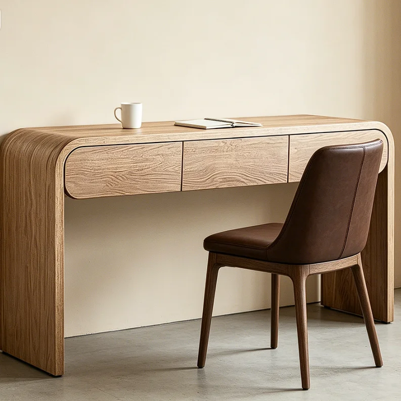 Sleek Home Office Furniture Spacious Rounded-Edge Silhouette 3-Drawer Storage Writing Desk For Study Room Bedroom Apartment