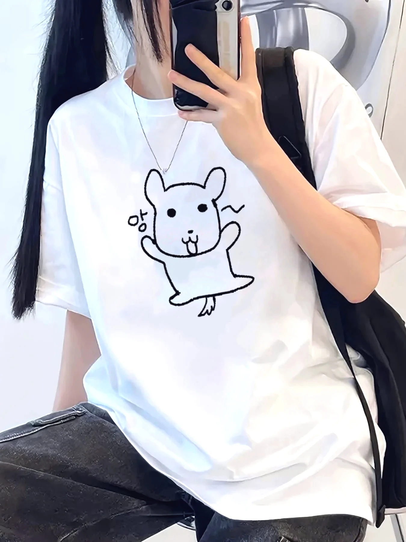 Cute Puppy Printed Short-Sleeve T-Shirt Casual Summer Comfortable Women Clothes Cartoon Illustration Y2k Vintage White Tee Tops