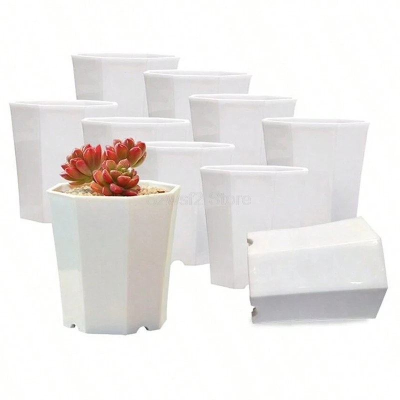 5pcs Octagonal Flowerpot Transparent White Plastic Solid Small Seedling Pot Desktop Breathable Succulent Decoration Combination