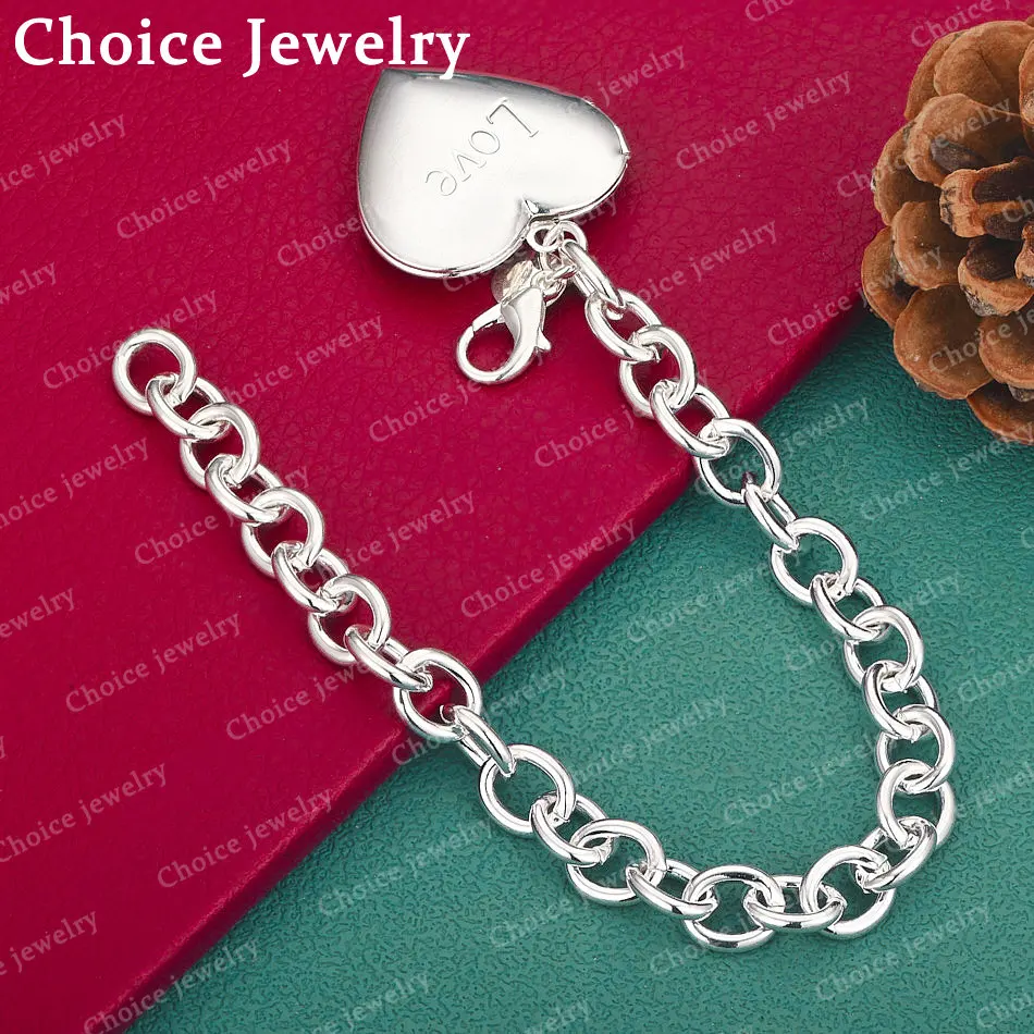 925 Sterling Silber Liebesherz-Kettenarmband für Damen und Herren, Modeschmuck, romantisches Valentinstagsgeschenk