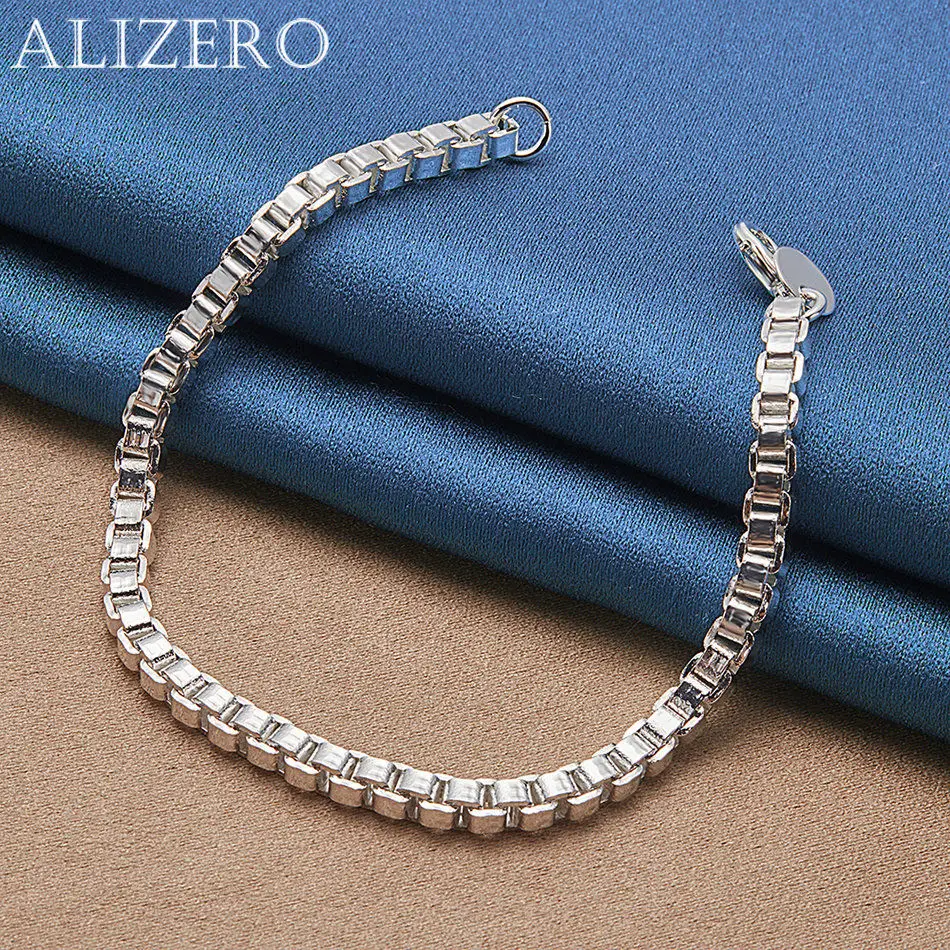 ALIZERO 925 Sterling Silver Bracelet 4mm Box Chain Bracelets For Women Men Fashion Wedding Party Fine Jewelry Gifts