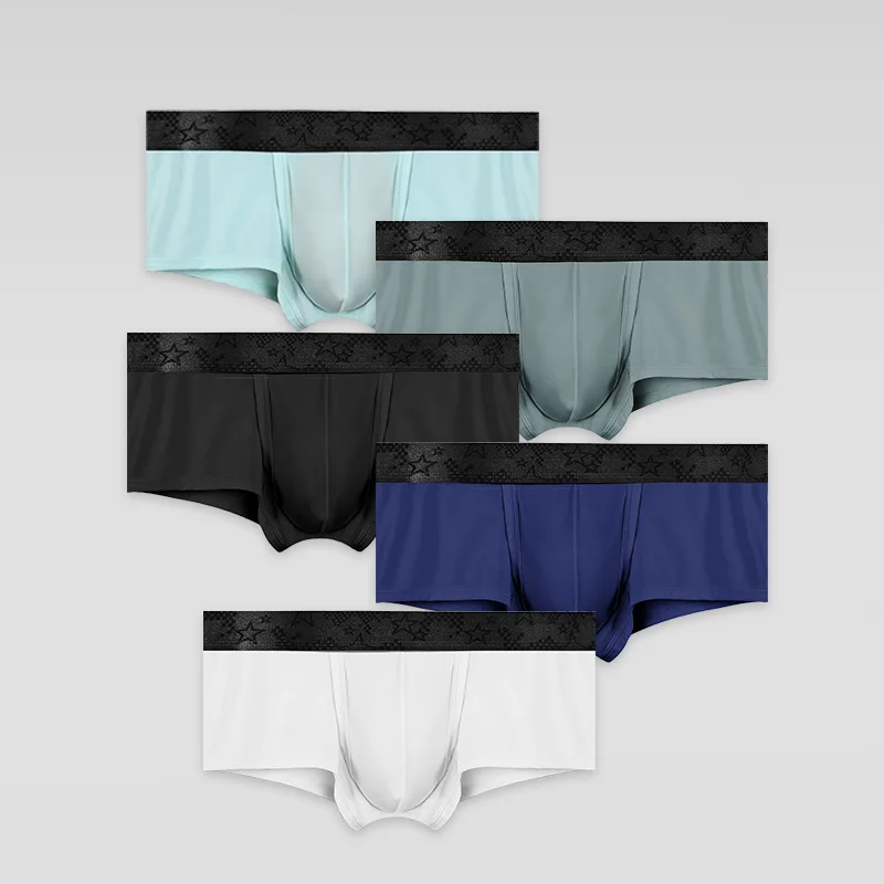 5 szt. Majtki męskie typu spermatic, z lodowego jedwabiu, letnie, cienkie, chłopięce, z dziurką na mosznę, rozdzielne, na żylaki, bokserki.