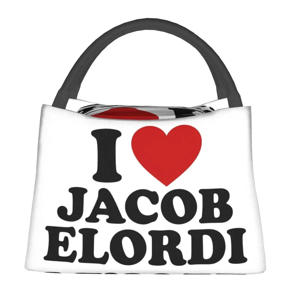 Lunchtaschen im Design „I Love Jacob Elordi“, tragbar, isoliert, Oxford-Kühler, Herz, Thermo-Picknick-Arbeitstasche, Lunchtaschen für Männer