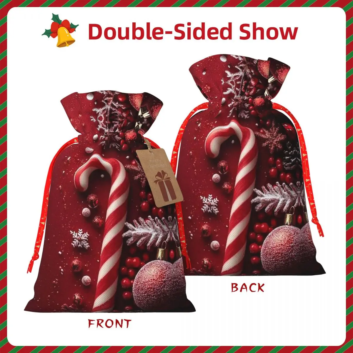 يوم عيد الميلاد عيد الميلاد قصب الحلوى عيد ميلاد سعيد أكياس الكتان سانتا كيس عيد ميلاد سعيد عشية ديكور الحفلات الرباط حقيبة هدايا السنة الجديدة #6