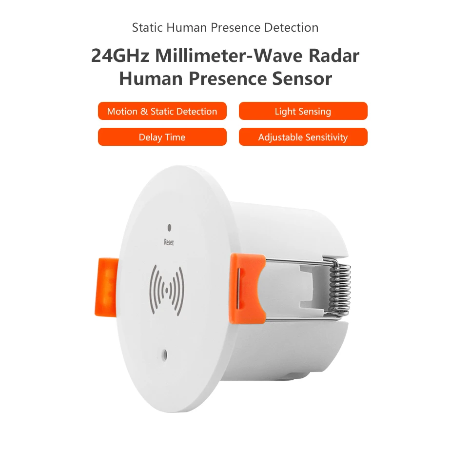 24G Millimeter Wave Ceiling Mounted Presence Sensor for Zigbee Home Automation with Light Sensor for Tuya for platform