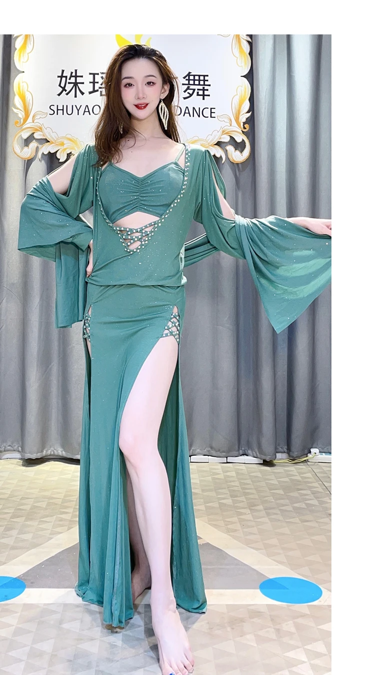 Belly dance practice clothes folk custom baladi robe performance oriental dance dance clothes belly dance robe 4pcs dance dress