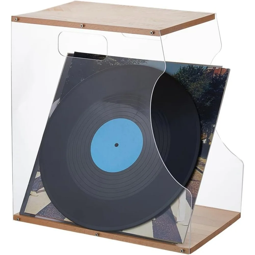 

Acrylic Record Storage Holder Wood Vinyl Record Organizer Record Album Storage Crate CD Magazine Display Shelf