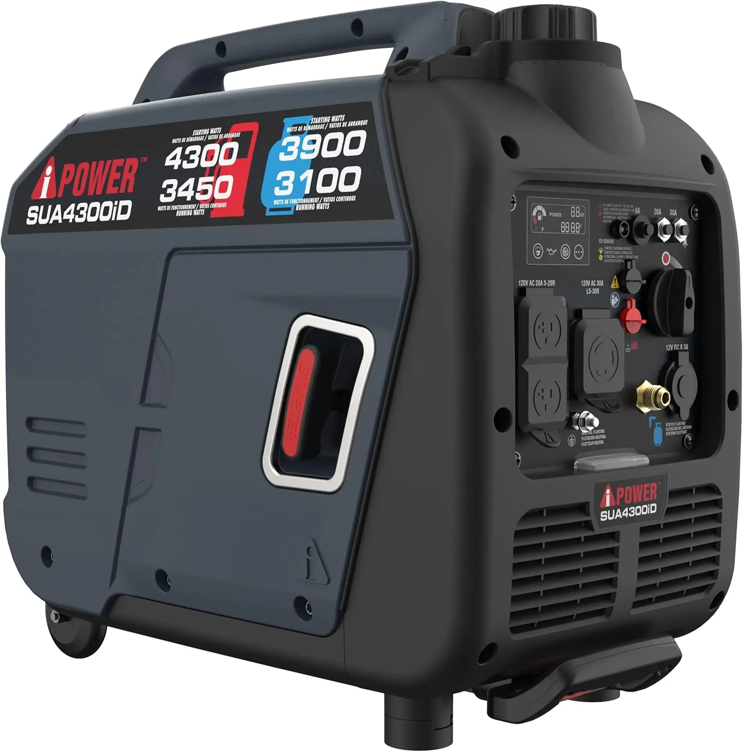 Portable Inverter Generator Dual Fuel 4300W RV Ready EPA & CARB Compliant CO Sensor Light Weight With Telescopic Handle