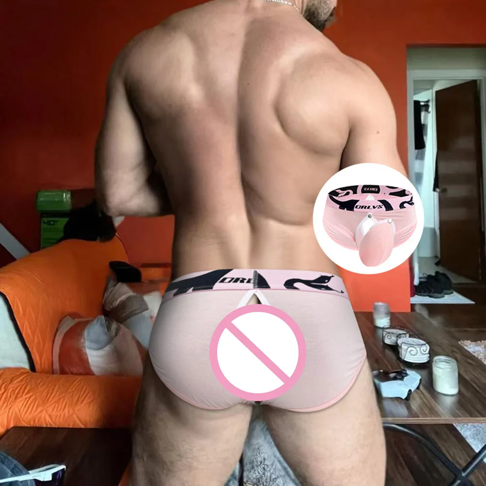 سراويل داخلية غريبة للرجال حقيبة قابلة للإزالة مفتوحة المؤخرة ملابس داخلية منخفضة الخصر ملابس داخلية ناعمة قابلة للتنفس سيسي #1