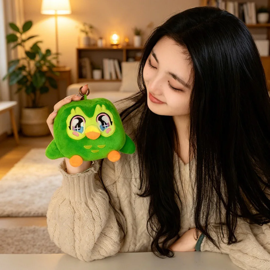 Peluche Duo The Owl de 12 cm, adorable pendentif en peluche verte, personnage de dessin animé, jouet en peluche doux, cadeau d'anniversaire pour enfants