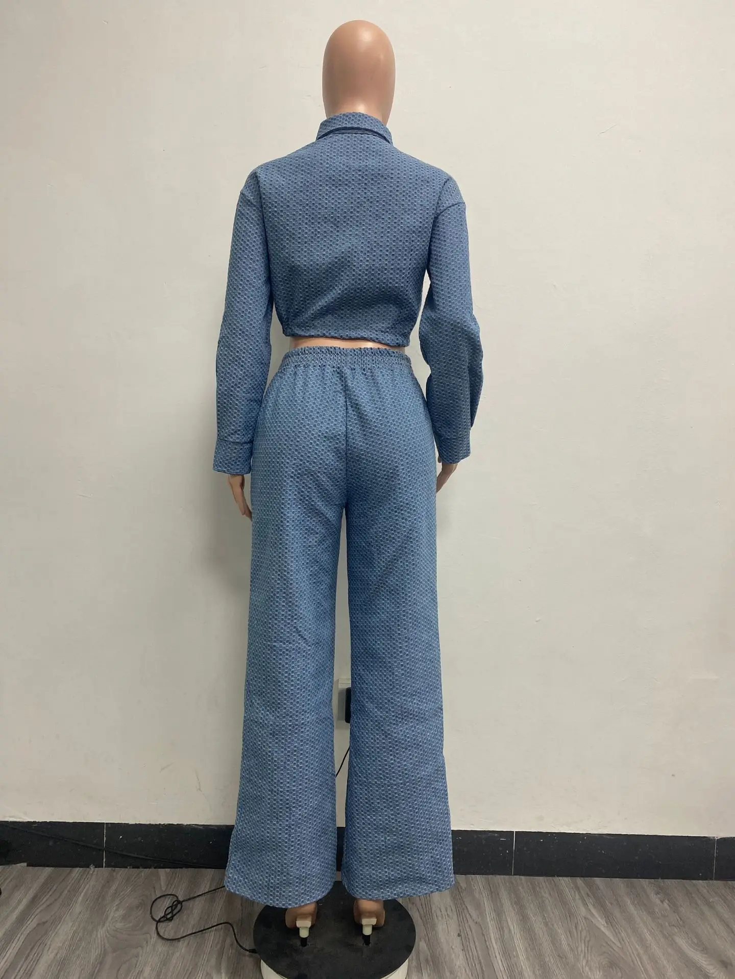 Fall Winter Women Two Piece Set Denim Jacket & Wide Leg Jean Fashion Casual Ladies Long Sleeved Coat And Loose Trousers Outfits