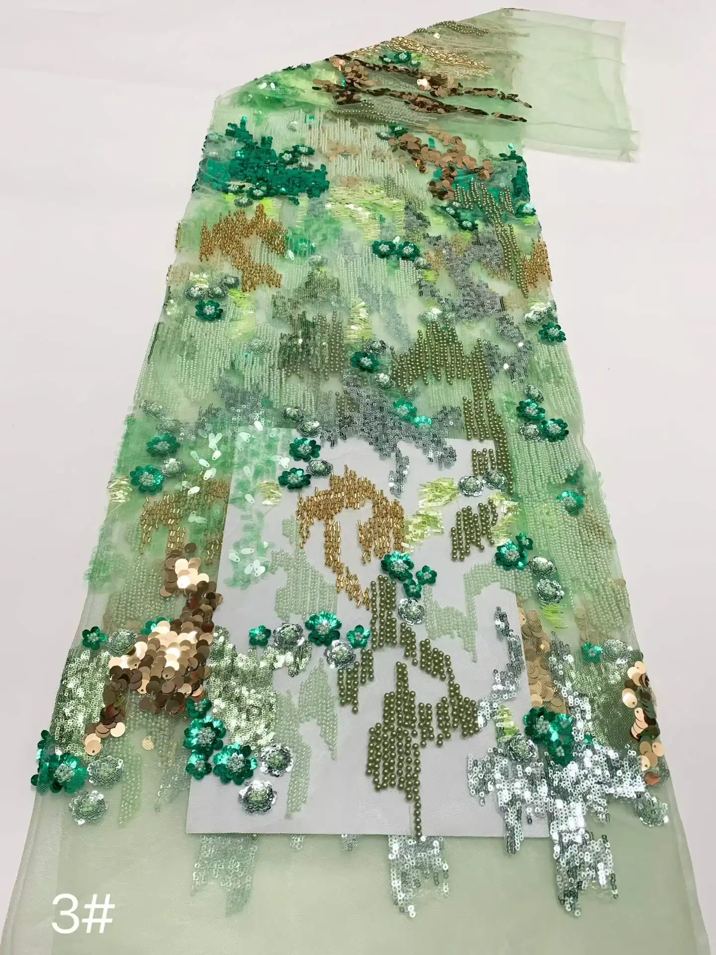 Beautiful,Colorful Sequins,Beads tube Embroidery French Mesh Yarn ,Beaded African Nigeria Fabric Lace,For Evenign Dress Weddings