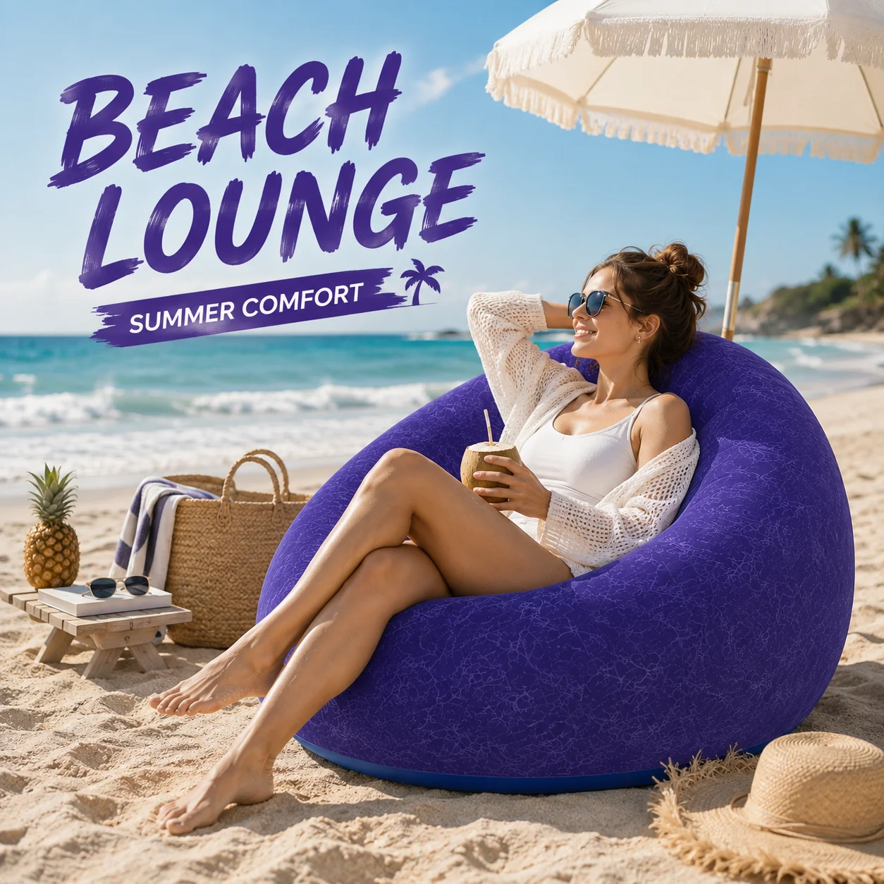 Inflatable Bean Bag Chair, Portable Lazy Sofa, Soft Blow Up Lounge Chair, Foldable Air Couch with Quick Inflate Pump, Durable PVC Seating for Home, Bedroom, Living Room, Reading & Relax, Space Saving, Easy Storage, Everyday Comfort, Indoor Outdoor
