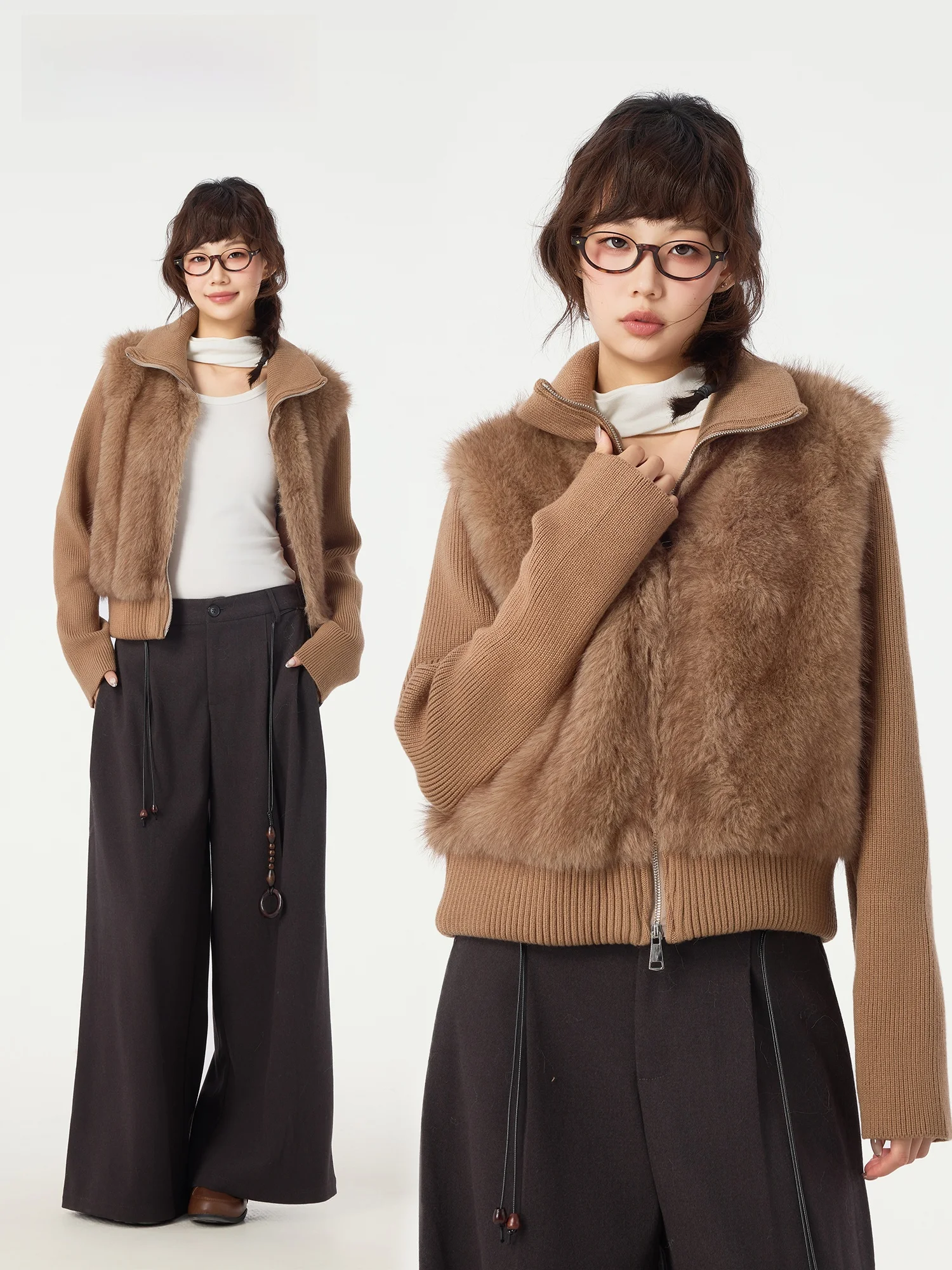 

Жилет Didimax Winter Spring Plu, кофейного цвета, с воротником на молнии, длинноворсовый, женский, теплый, повседневный, из полиэфирного волокна