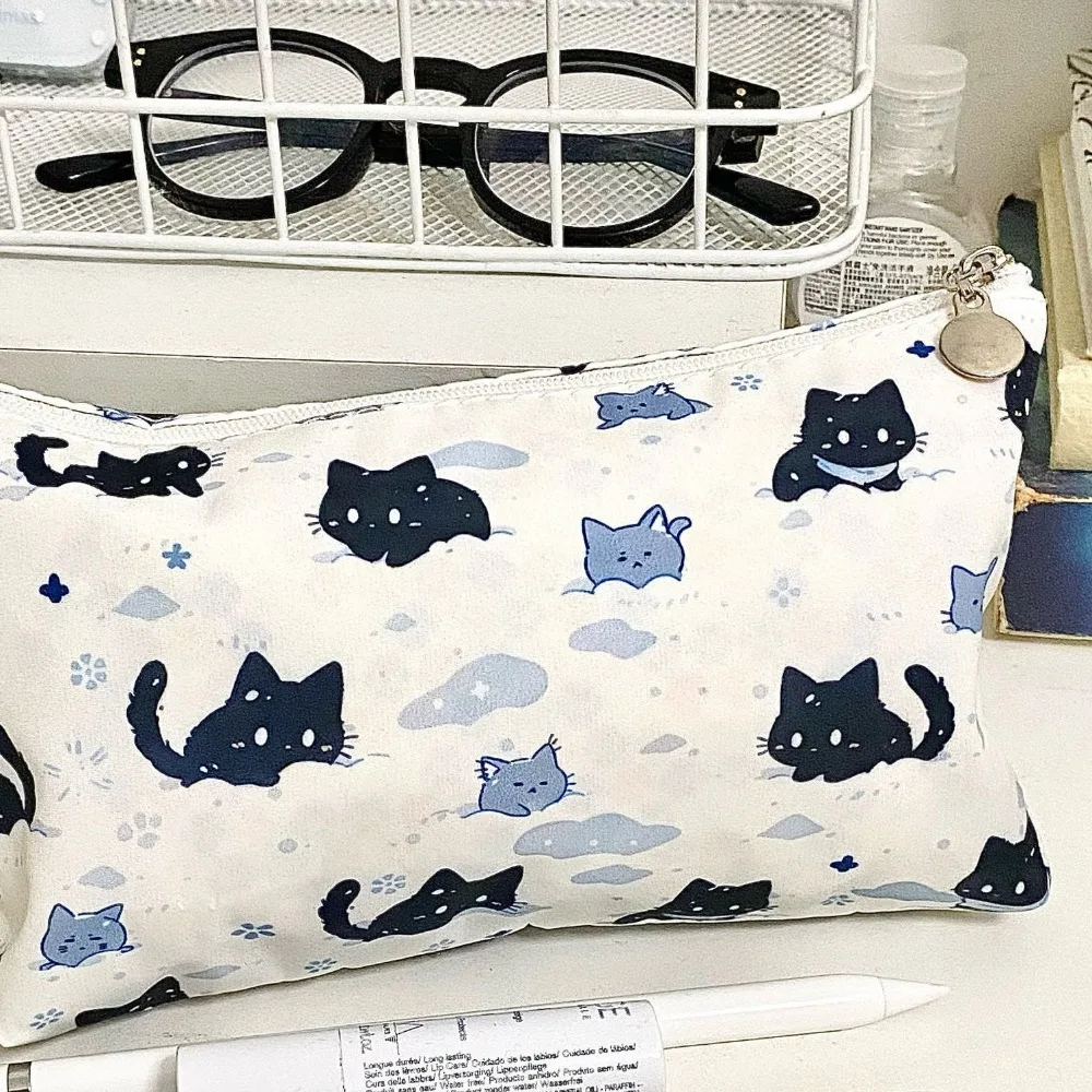 Kitten Print Cute Printed Pencil Case Trendy Lovely Pencil Case Stationery Storage Bag