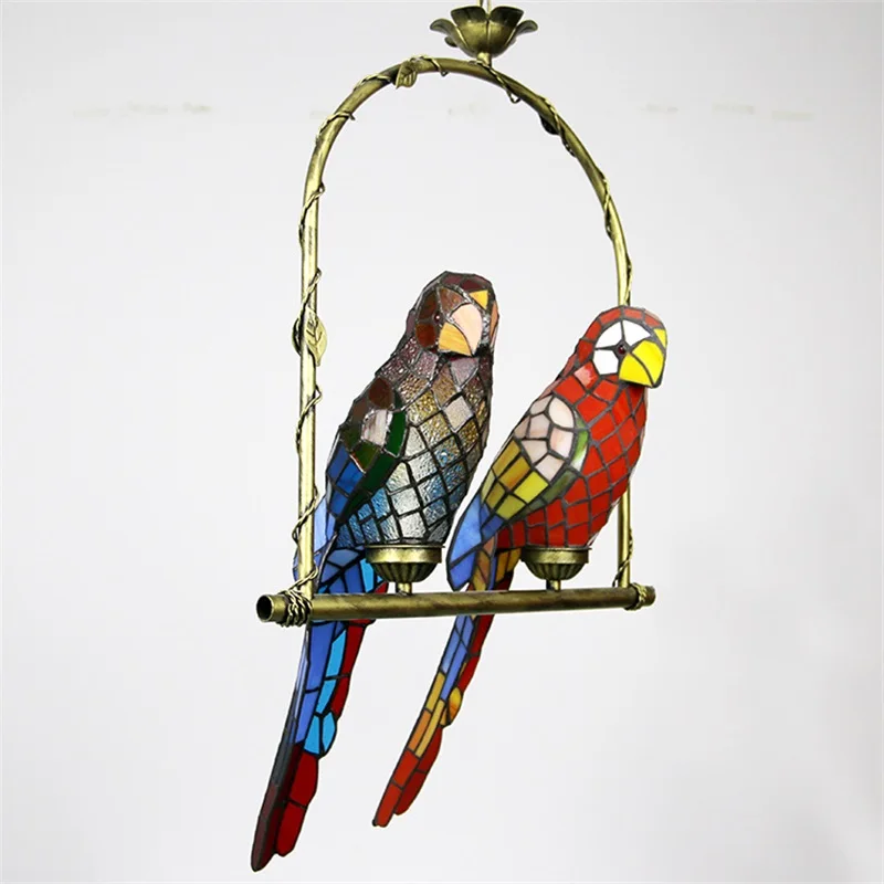 TINNY Tiffany Parrot Pendant Lamp LED Creative Design Color Glass Hanging Light for Home Bedroom Study Aisle Decor