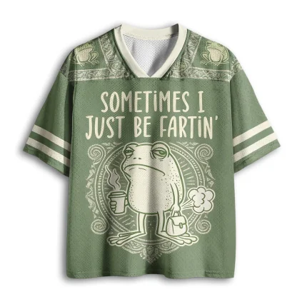 Sometimes I Just Be Fartin Funny Frog Print Men V Neck Mesh Jersey Vintage Short Sleeve Top