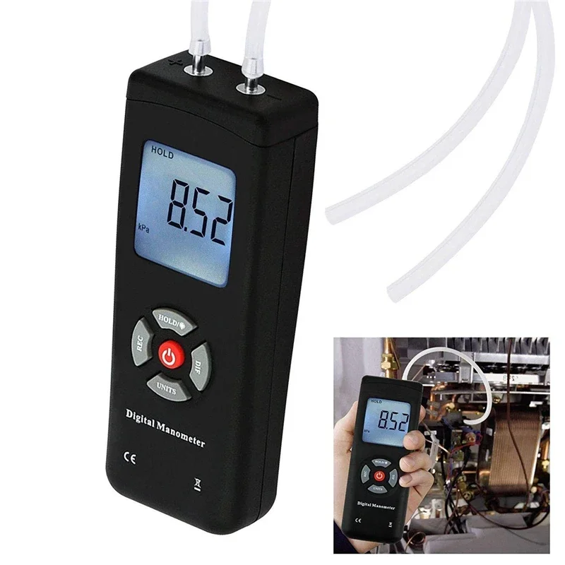 Digital Manometer Air Pressure Meter Portable Pressure Gauges Handheld U-type HVAC Air Vacuum/Gas Differential Pressure Meter