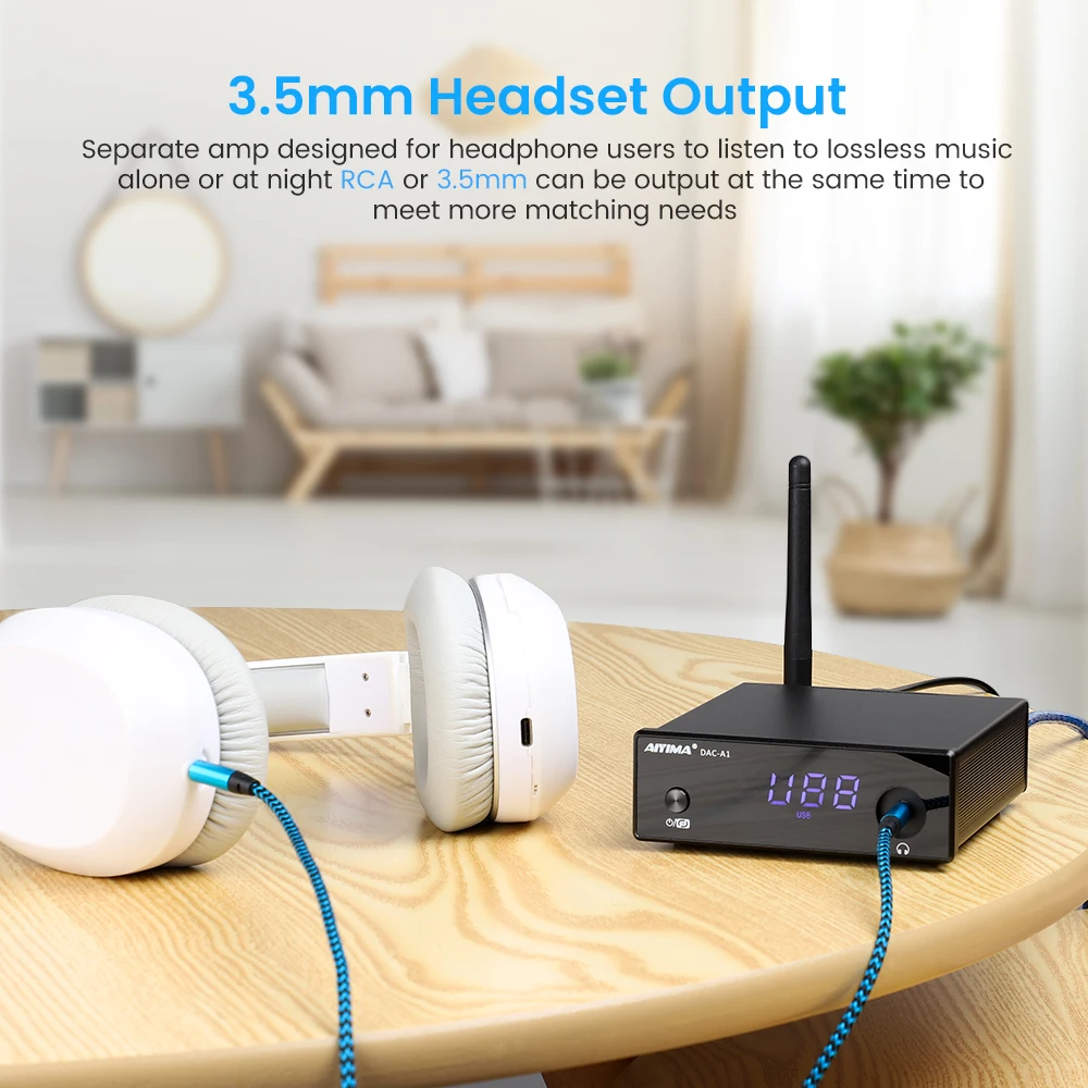 AIYIMA DAC-A1 APTX HD Bluetooth Decoder Audio Headphone Amplifier Decoder ES9018Q2M Coaxial Optical USB DAC Linux Remote Control