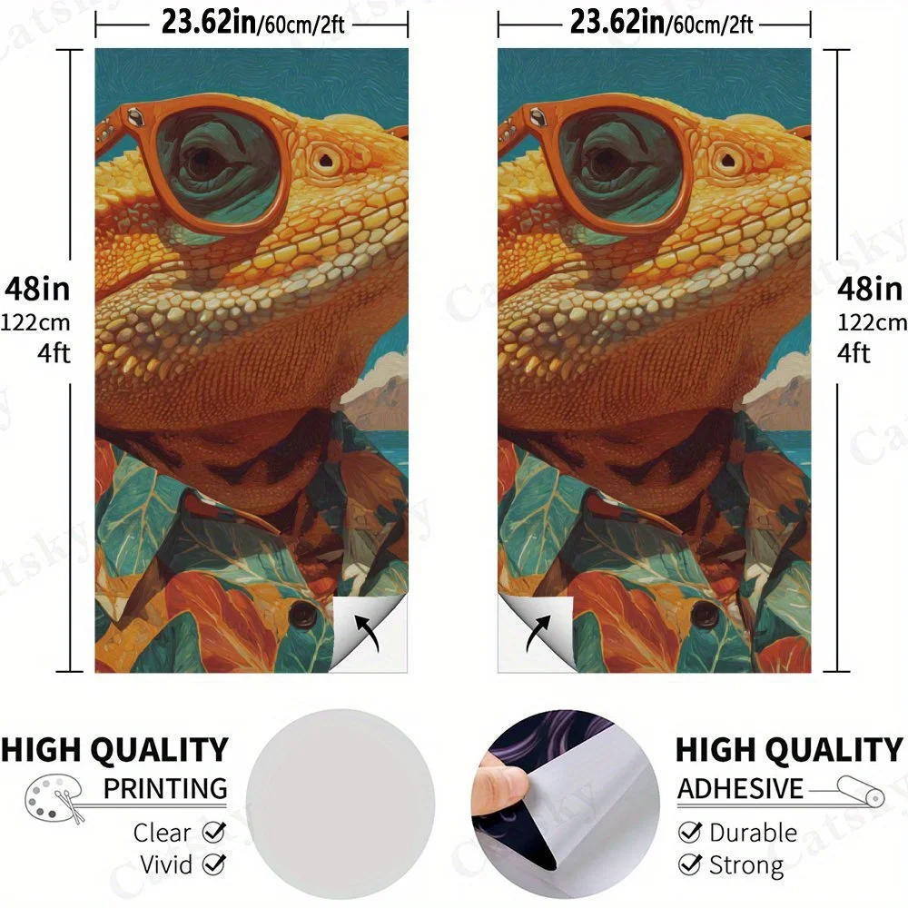 Cool Lizard with Sunglasses 2D Flat Vinyl Sandboard Stickers - Bubble-Free, Easy Application, Waterproof, One-Step Renovation fo