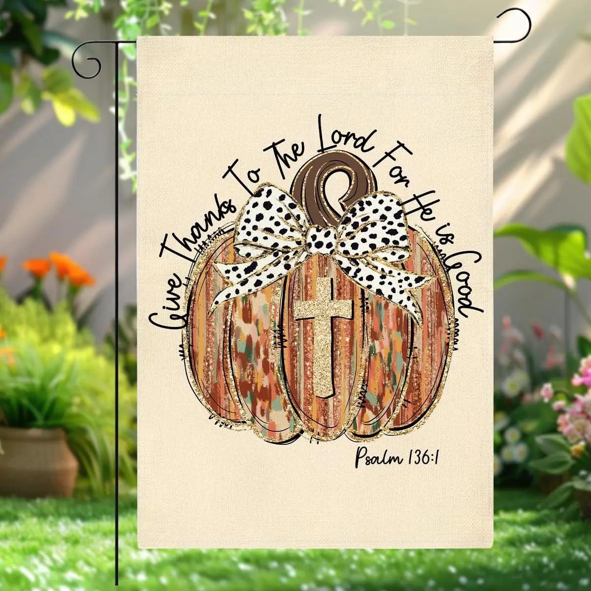 Fall Garden Flag for Outside Autumn Seasonal Cross Pumpkin Holiday Outside Outdoor Porch Park Yard Flag Double Sided 12 x 18 SSL
