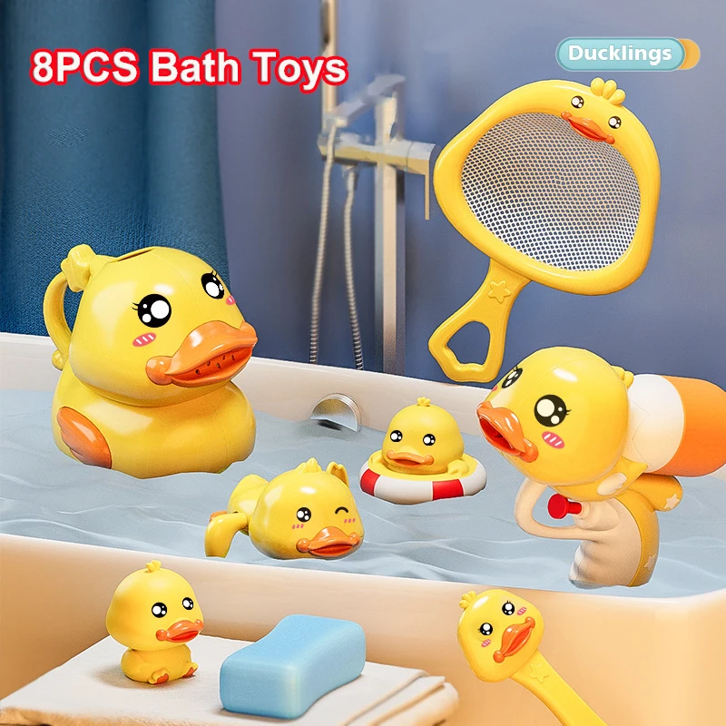 

8PCS Cute Duck Bath Toys Baby Water Play Duck Model Faucet Shower Electric Water Spray Swimming Bathroom Baby Toys Gifts