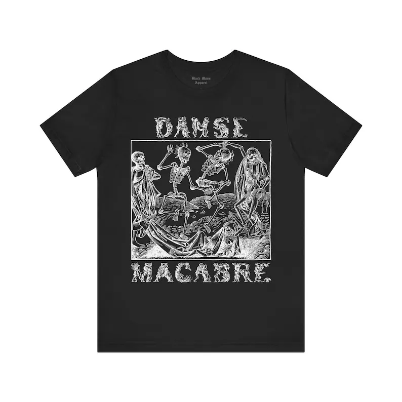 Danse Macabre, Vintage Gothic Art Shirt, Dance of Death T-shirt, Goth T-shirt, Memento Mori, Spooky Unisex Jersey Short