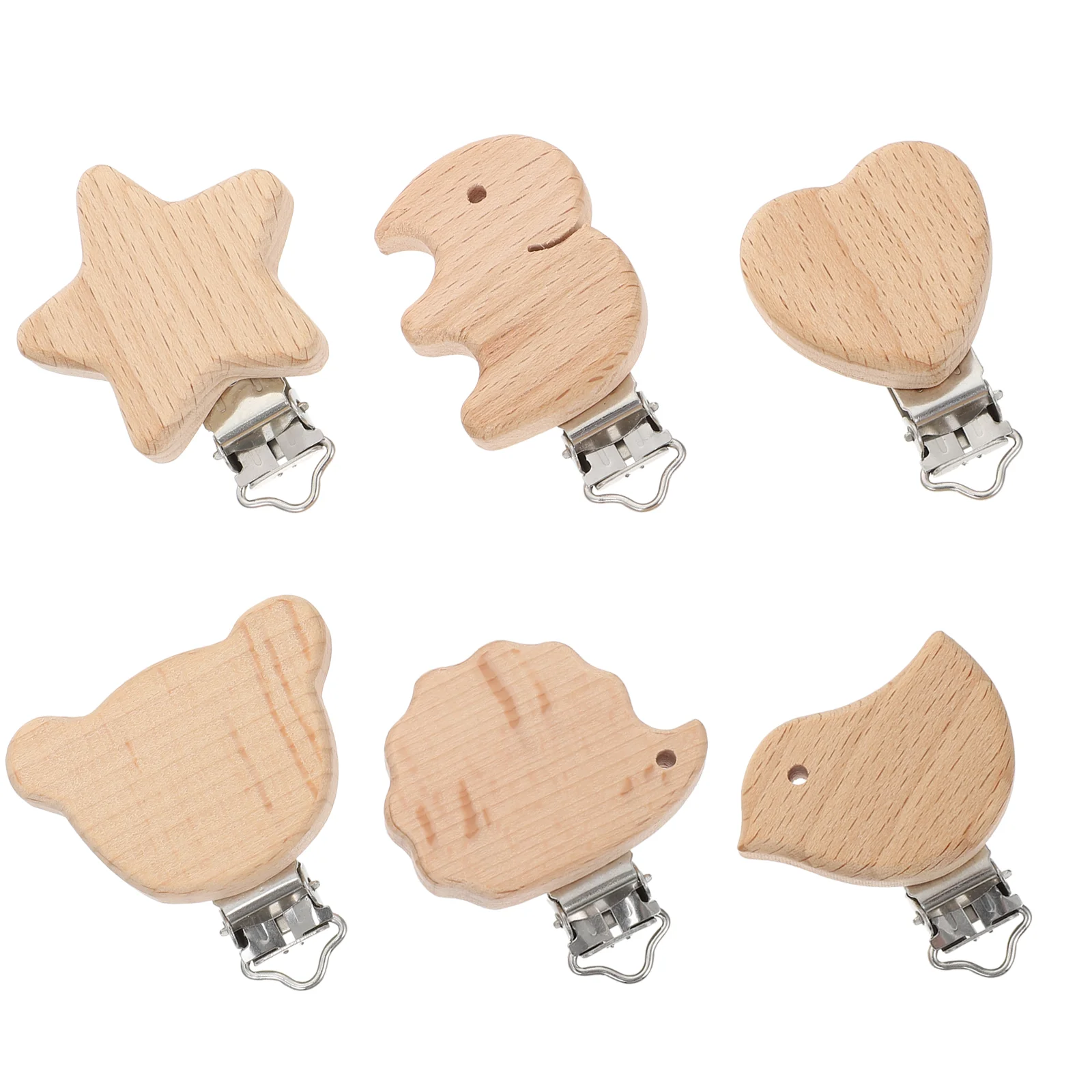 

6 Pcs Animal Pacifier Clip Newborn Dummy Chain Clasp Infant Holder Teething Baby Wood