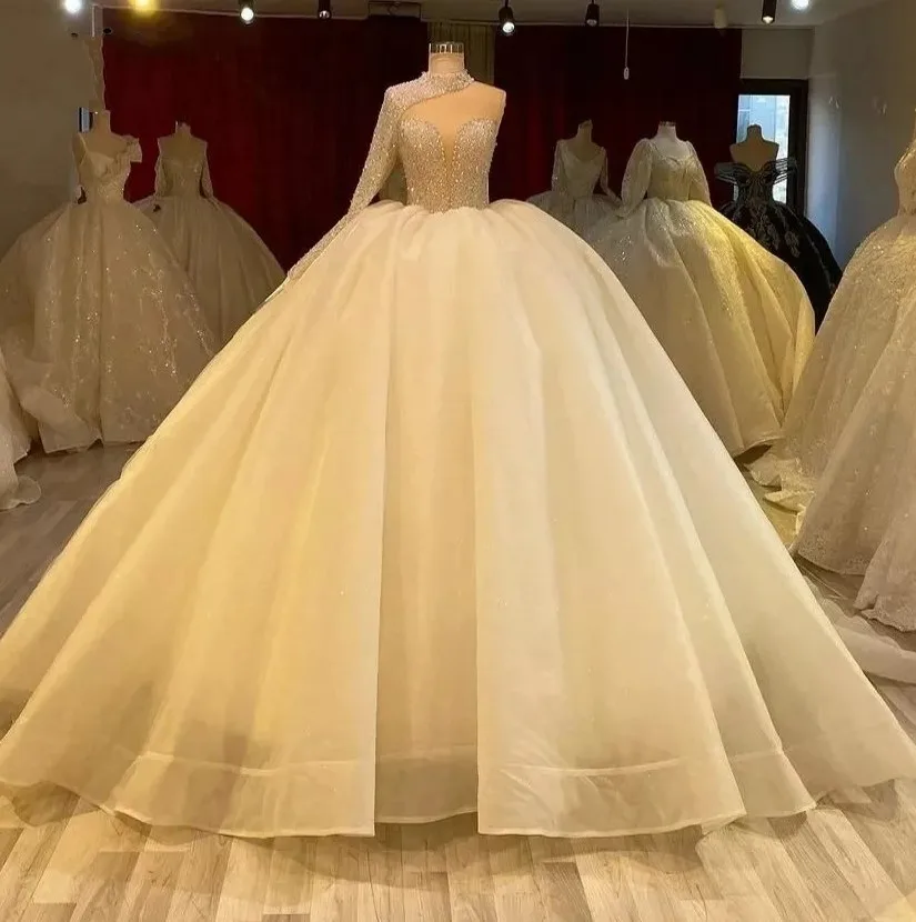 2025 inchado vestido de baile árabe vestidos de casamento um ombro cristal frisado diamante vestido de noiva vestidos de novia personalizado