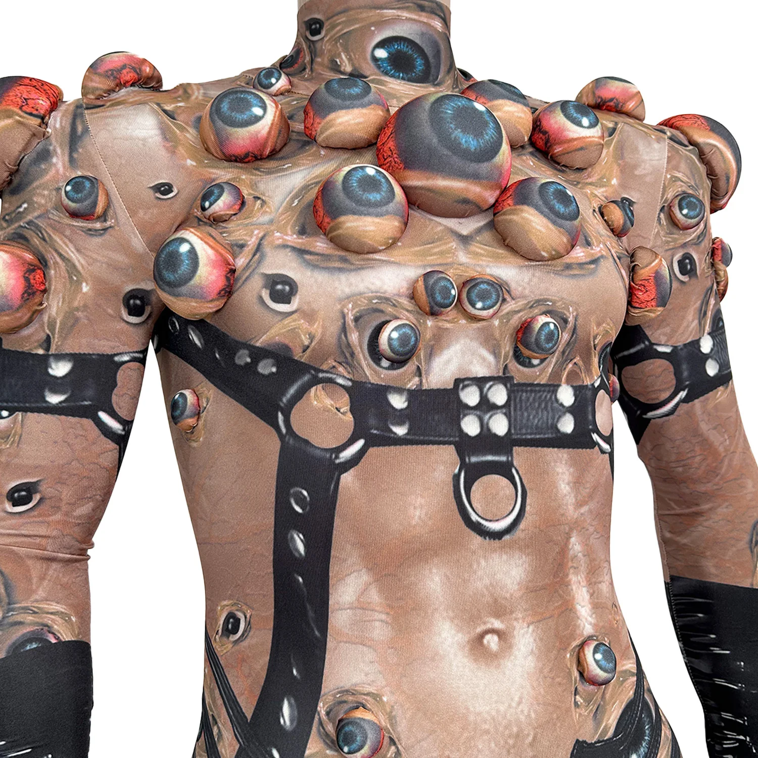 Fiesta temática de Halloween para hombre, 4 Uds., mono con estampado de ojos 3D de estilo gótico con diadema, guantes, calcetines, vestido de actuación en escenario yanjing