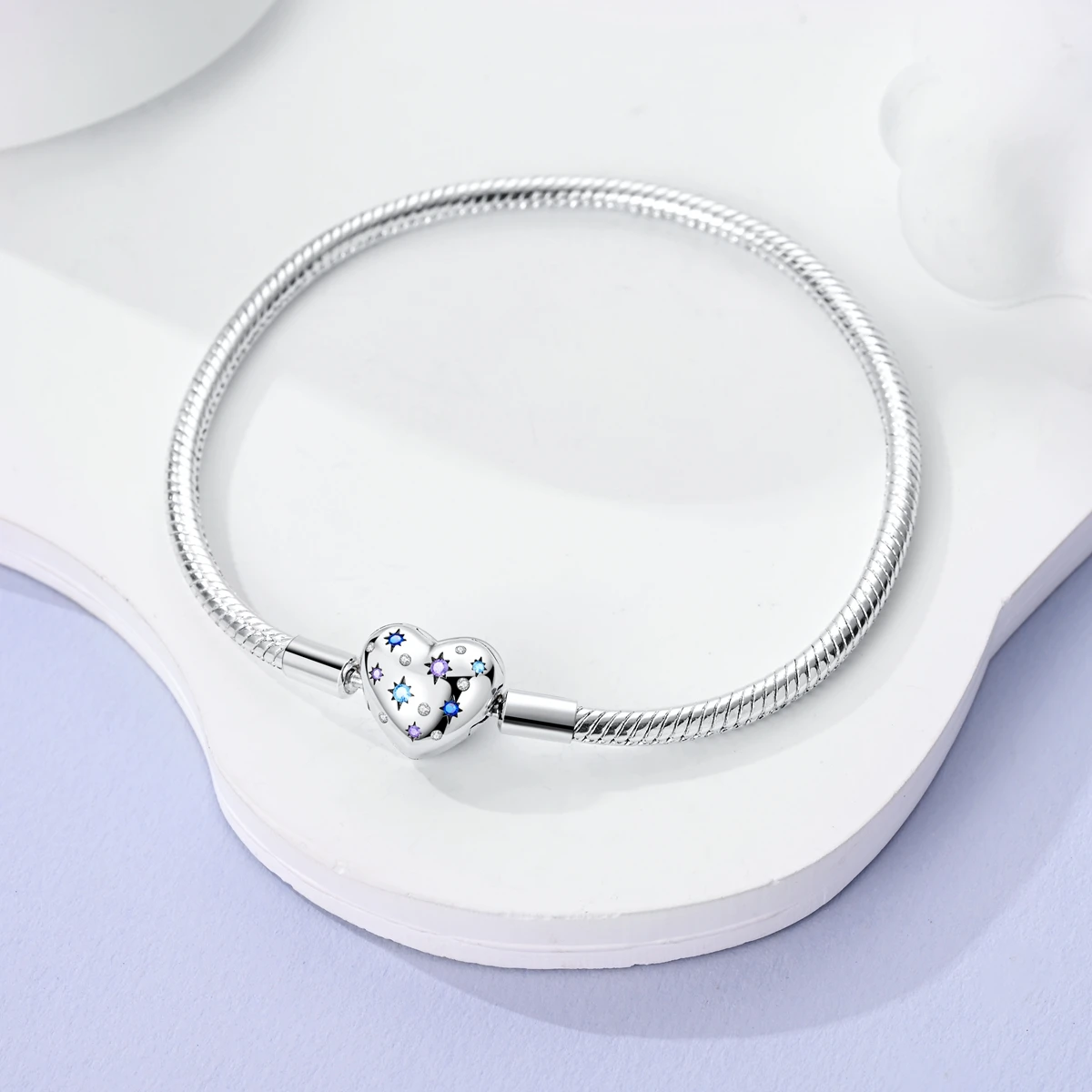 New Charm Bracelet 925 Silver Heart Shape Holy Mother Snake Chain Clasp Bracelet Fit Original Bead DIY Fashion Jewelry
