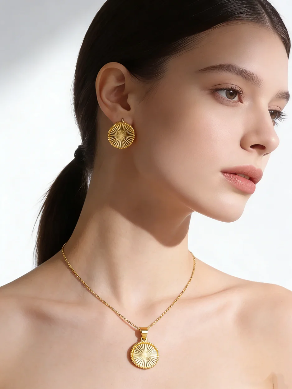 Edelstahl Böhmischen Stil Schmuck Set Rundheit Halskette Ohrringe Set Für Frauen Mode Feine Kette Party Täglichen Schmuck Geschenk – Detail 2